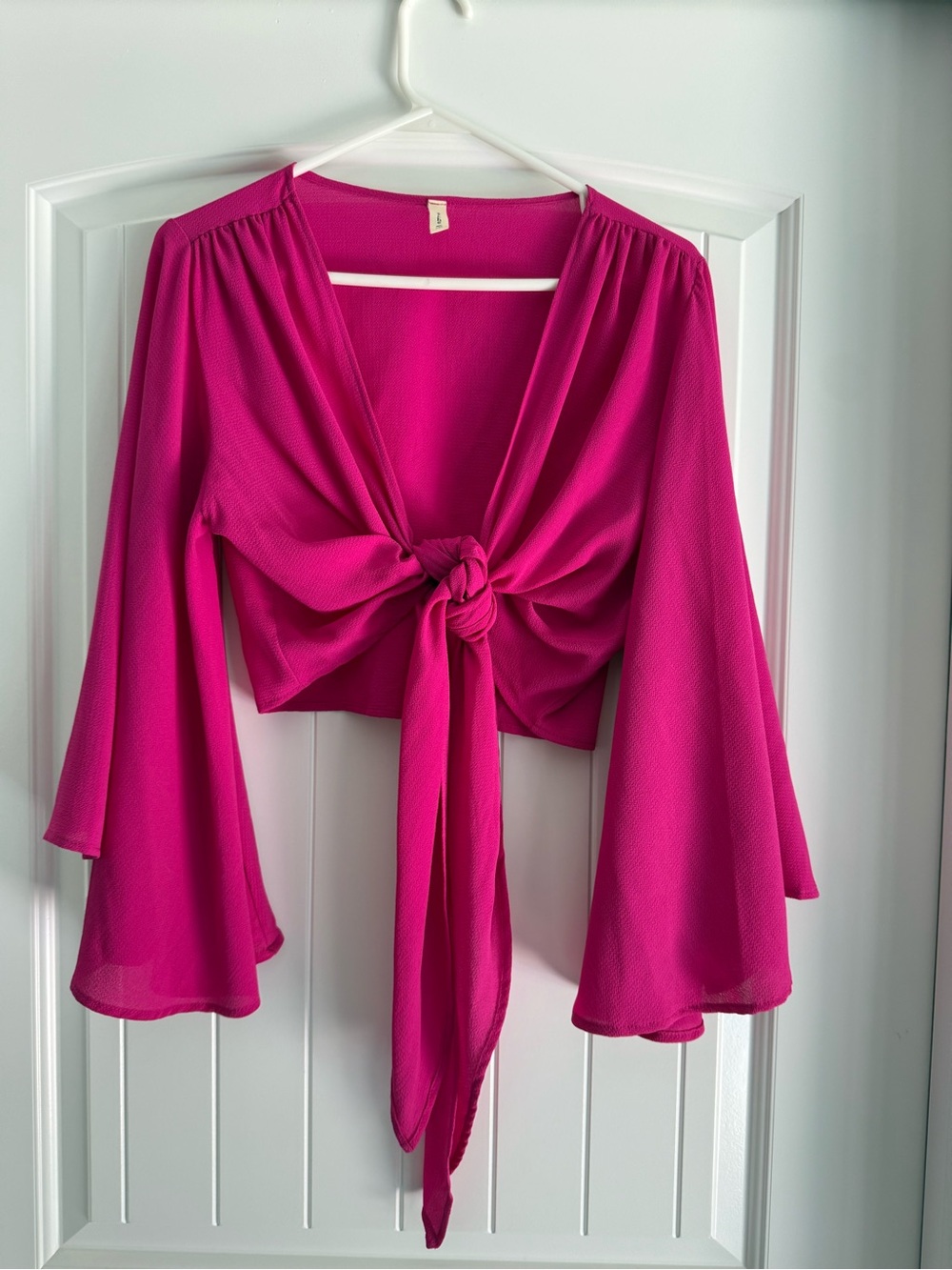 Impressions Hot Pink Tie-Front Bell Sleeve Blouse